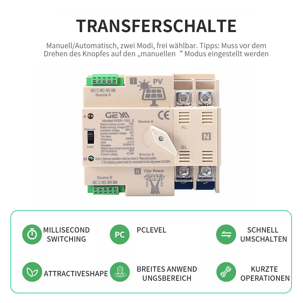 Dual Power Automatischer Transferschalter AIFIZO Umschalter Notstrom AC