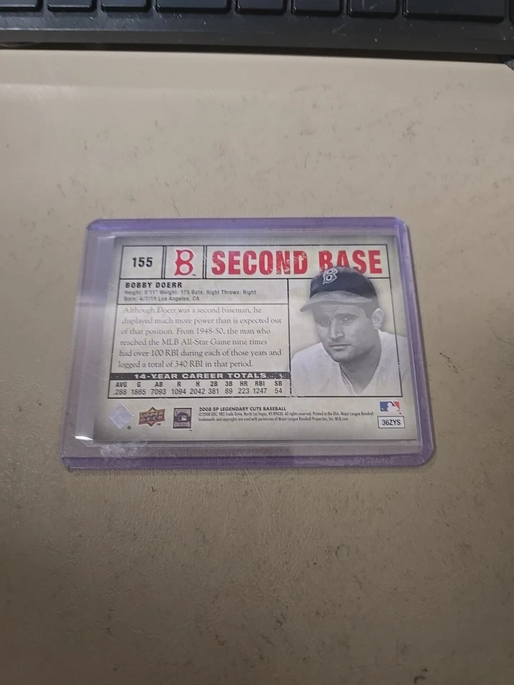 2008 BOBBY DOERR SP LEGENDARY CUTS CARD. BOSTON RED SOX. 360/550. - Image 2 of 2