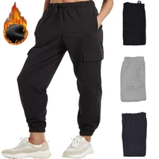 Mens Fleece Lined Cargo Track Pant Sport 4-Pocket Casual Joggers Warm Sweatpants