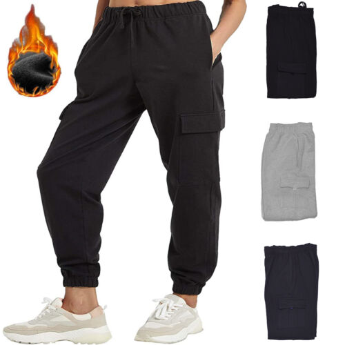 Women's Fleece Lined Cargo Track Pant 4-Pocket Casual Joggers Warm Sweatpants - Picture 1 of 20