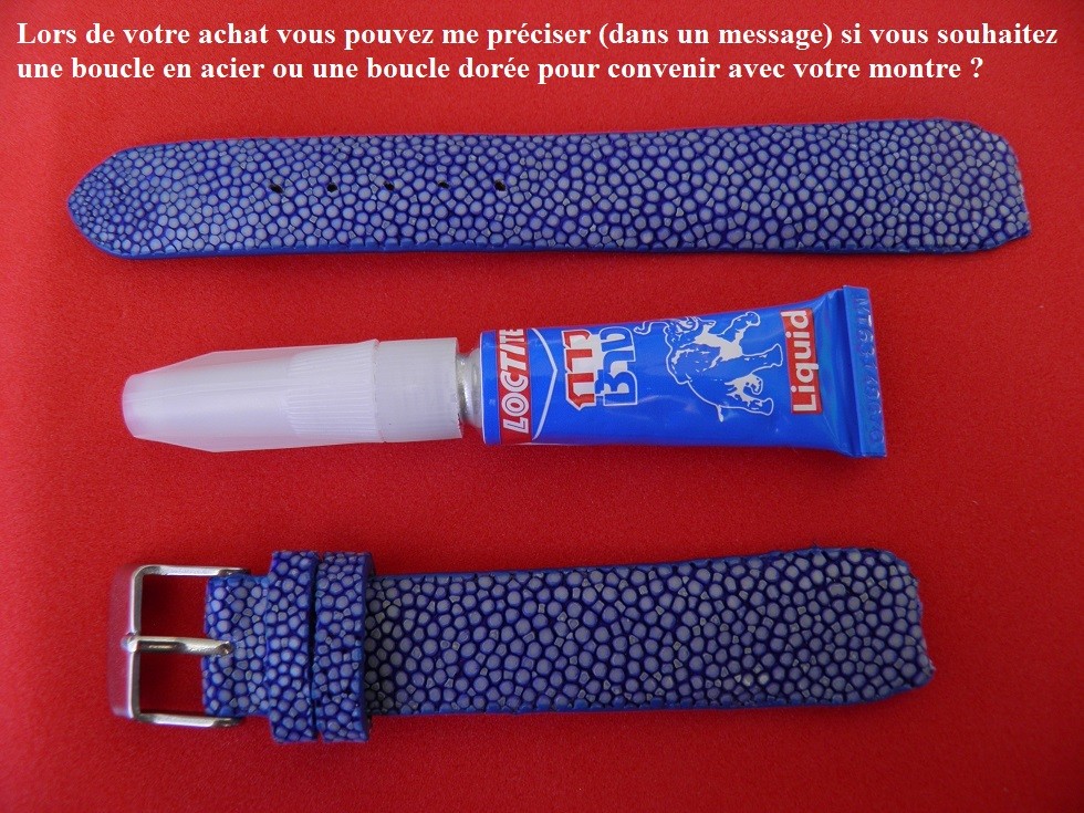 Bracelet montre barrette fixe 18mm en galuchat bleu jean véritable