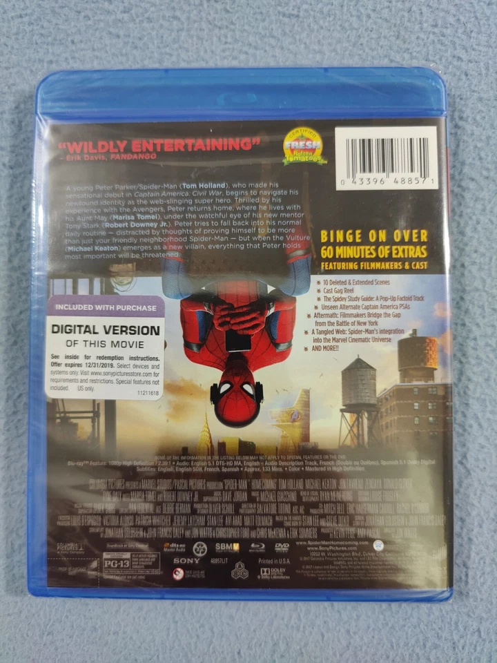 NEW SEALED MARVEL SPIDER-MAN HOMECOMING BLU-RAY + DVD ***REGION FREE*** - Image 2 of 2