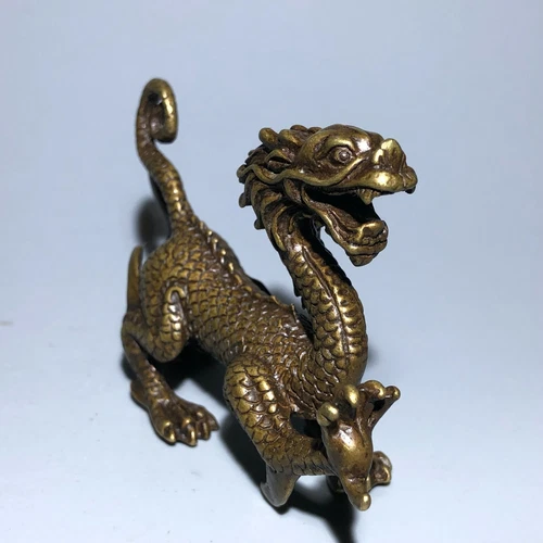 Chinese Old Vintage Solid Brass Handwork Collectible Dragon Ornament Statue NEW - Picture 9 of 16