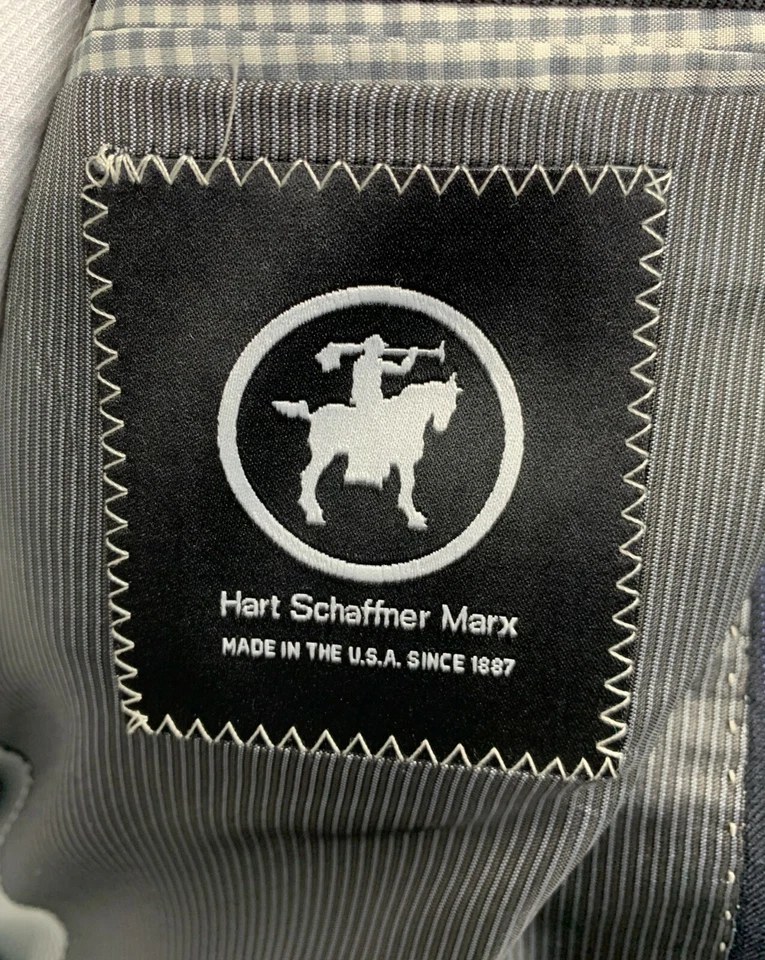 Jaqueta Hart Schaffner Marx masculina azul marinho e roxa listra de giz terno de lã 40L - Imagem 4 de 4