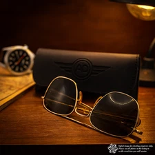 Vintage American Optical AO Command Gold 55□20 Pilot Sunglasses w/ Case USA A