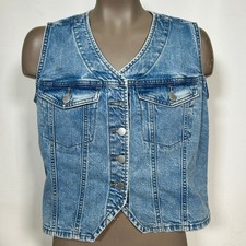 Universal Thread Medium Wash Denim Button Blue Cropped Vest Women's MEDIUM NWT