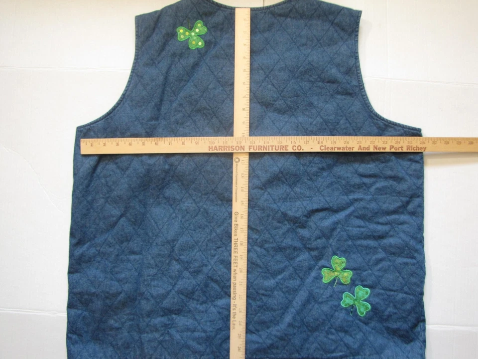 Quacker Factory Vest Womens 2X Blue Denim Quilted Zip St Patrick Shamrock Sequin - Image 4 of 4
