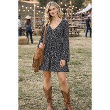 Denim & Supply Ralph Lauren Black Ditsy Floral Babydoll Mini Dress S