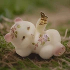 ​Fenton Vintage Opal Satin Glass Laying Down Bear Butterfly Figurine S Stephens