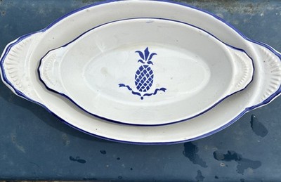 Set of 2 International House Country Blue Casseroles Pineapple Design 1984 Korea