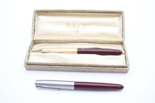 Vintage Parker 51 Fountain Pens Writing 14ct Gold Nibs Inc Gold Plate Cap x2