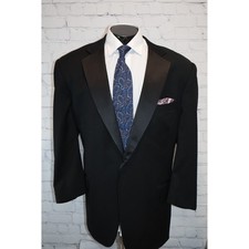 Jos. A. Bank Tuxedo Jacket Men 48R Black 1Btn Satin Peak Lapel Pants 42x31 Wool