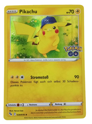Pokemon GO Pikachu 028/078 HOLO RARE Einzelkarte - DEUTSCH - PKM Karte