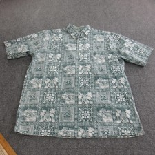 Vtg Reyn Spooner Shirt Mens 2XL Green Hawaiian Print Short Sleeve Button Up
