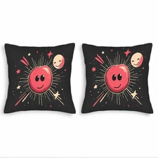 Whimsical 18x18in Throw Pillow Covers Set of 2 - Smiling Red Design