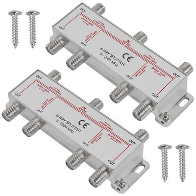 2 Pack 6 Way Coaxial Cable Splitter 5-2500MHz,Work with Satellite TV CATV Ant...