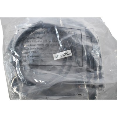 Pack of 10 NEW EIA/TIA TSB-40A Cat5e 350MHz UTP Ethernet Patch Cable Black 3ft 