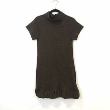Zara Brown Short Sleeve Turtleneck Wool Ruffle Hem Sweater Dress Pockets Size M