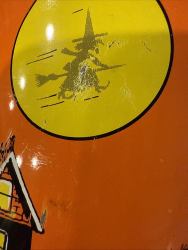 Vintage 1982 General Can Halloween Tin Bucket Jack O Lantern Witch W/3 Treat Bag - Picture 11 of 15