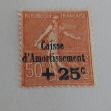 Timbre France Semeuse 50c+25c Caisse d’Amortissement neuf lignée signé