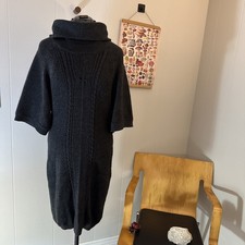 Tahari Half Sleeve Gray Cable Rope Knit Mock Neck Sweater Dress Womens Large