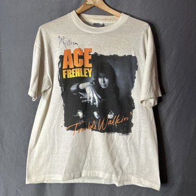 Vtg 90s Ace Frehley Trouble Walkin T-Shirt Sized Large Signed By Ace Frehley