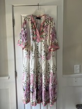 ELLE brand tiered maxi dress bohemian-inspired pink & purple florals Sz Large EC