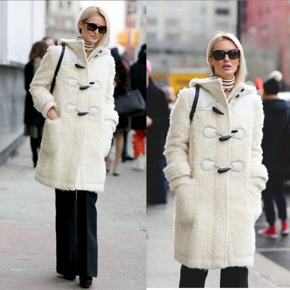 Coach Rip & Repair Shearling Mohair Teddy Coat Ivory Leather Patch Runway Rare M image 3