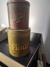 2 Vintage Canister Fluffy Flour and Brite White Sugar Nesting Tins