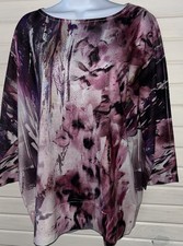 Chicos Sz 3 (XL) Purple Pink Floral Print 3/4 Sleeve Tee Studded USA MADE EUC