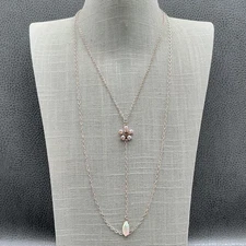 Charming Charlie Layered Rose Gold Tone Necklace Opalite Flower Rhinestone 24"