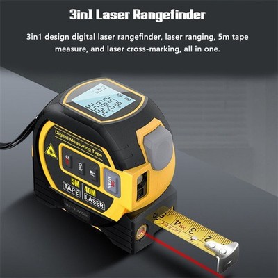 USA 3-in-1 Laser Tape Measure Large LCD Display Digital Laser Measurement Tool 