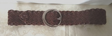 Vintage Banana Republic Wide Woven Leather Belt Brown Brass Buckle Size Medium