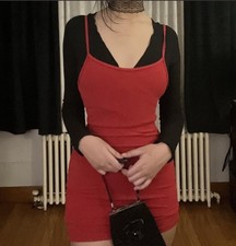 Red solid sleeveless strappy scoop neck bodycon mini short dress women