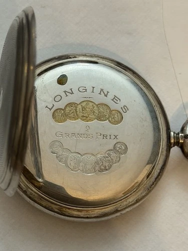 Antique Longines 0,900 Silver Pocket Watch- Paris 9 Grands Prix Case -  Working!