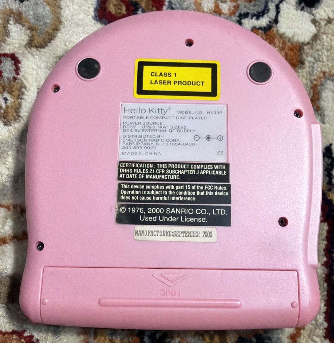 VTG 2000 Sanrio Hello Kitty Portable CD Player HK33P - - FOR PARTS