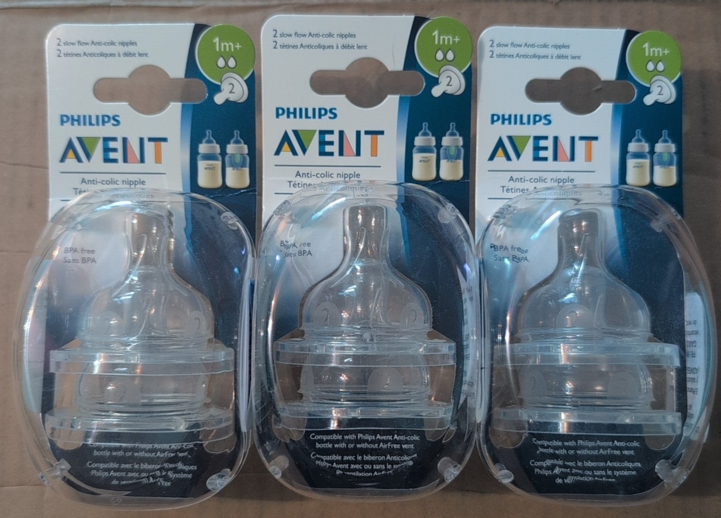 Pack of 2 X3 = 6 Philips AVENT Anti-Colic Slow Flow Nipples 