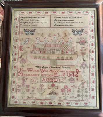 Antique English Needlework Sampler Margaret Iceton 1846 Solomon s Temple