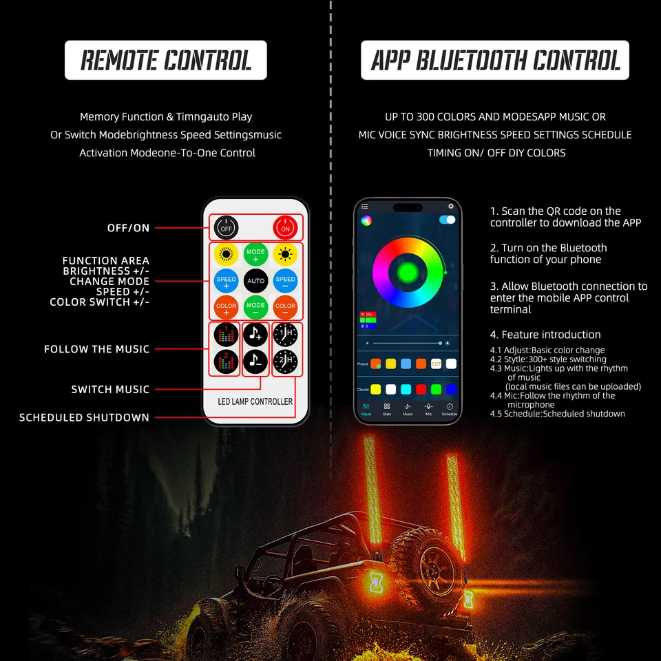 Для CF-MOTO CFORCE 1000/400/500/600/800 2 шт. толстый 3 фута RGB светодиодный хлыст огни флаг - Изображение 4 из 4