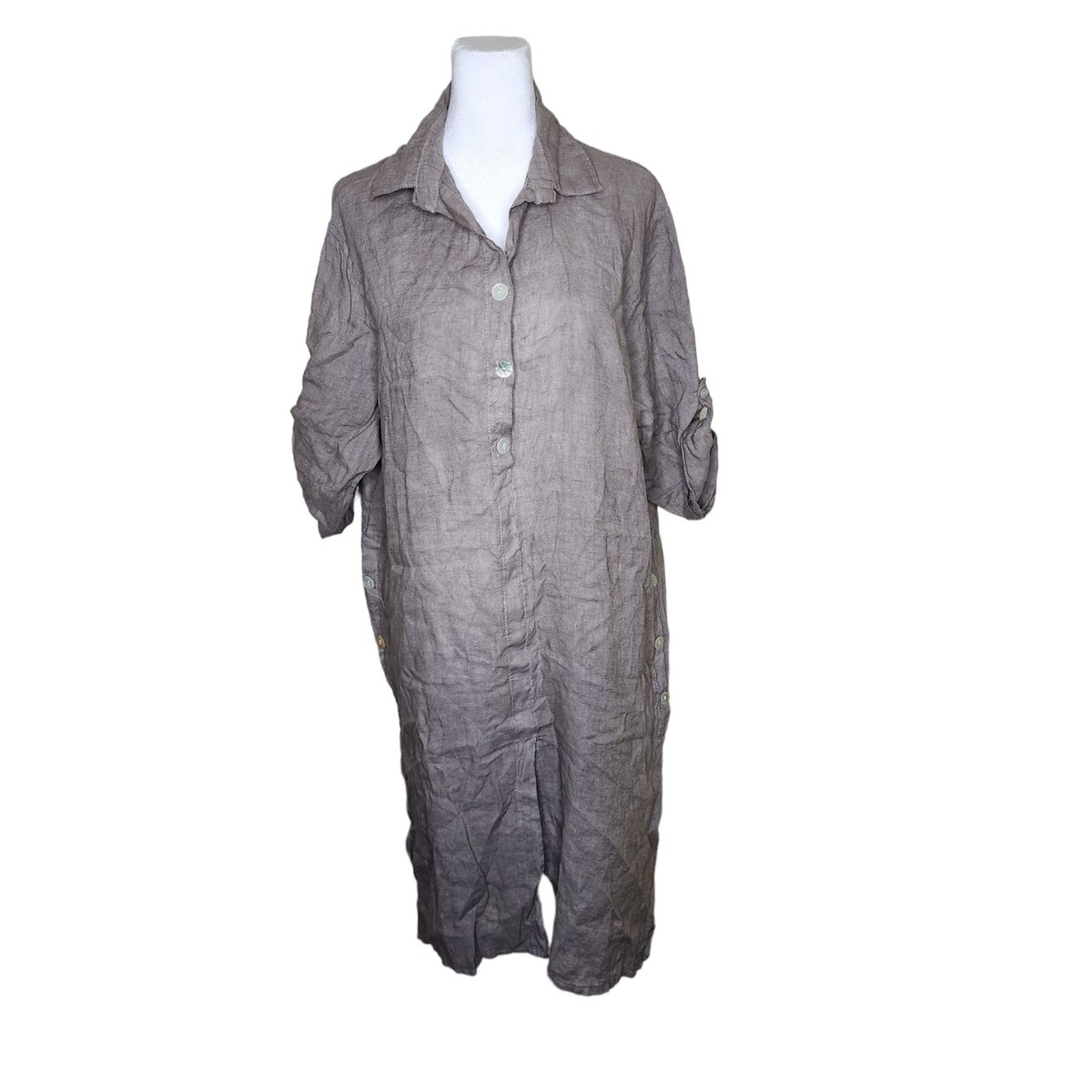 Marisima Italian Long Sleeve Linen Shirt Dress Womens OS One Size Gray  Lagenlook | eBay
