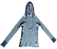 Free People Hooded Pullover Sweater Size Medium Gray Multi Color Striped Details