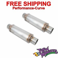 Pair Flowmonster Stainless Resonator Muffler 3in Out 5 Round 12867-fm