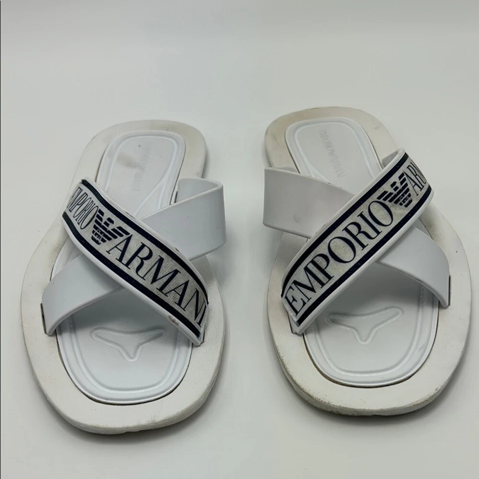 Sandálias Masculinas Emporio Armani 8 Azul Branco Criss Alças Cruzadas Slip On  - Imagem 2 de 4