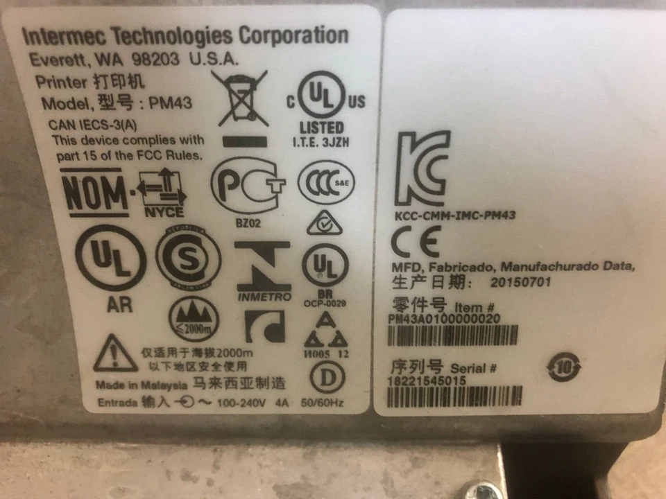 Intermec / Honeywell Thermal Network Label USB Printer PM43 PM43A0100000020 - Image 3 of 3