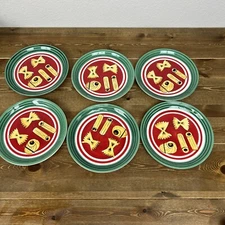 6 Wolfgang Puck Live, Love, Eat Red Center Green Rim Individual Pasta Plate 10"