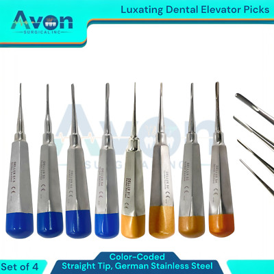 1.5mm,2mm,3mm,4mm Luxating Dental Elevator Root Picks, Hollow Handle, 4 pack