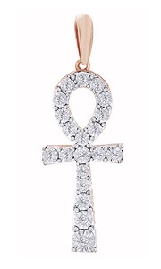 Authentic 1/4 Ct Round In 18K Rose Gold Plated Ankh Cross Pendant Charm