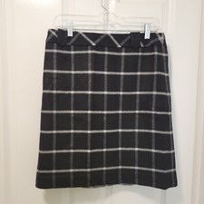 Talbots Wool Pencil Skirt Size 6 Black White Plaid Flannel Office Casual Career
