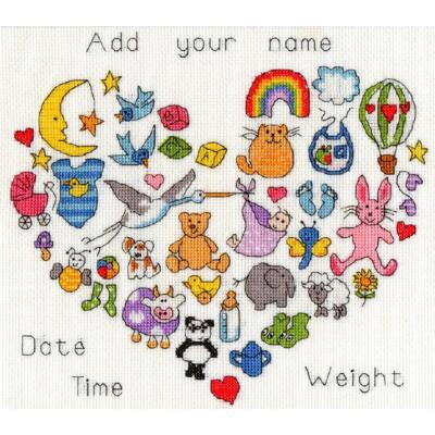 Bothy Threads Kreuzstich-Set ''Baby Herz'', 27x24cm, XJA7, Zählmuster