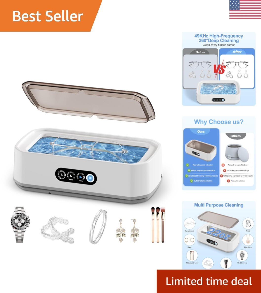 Professional Ultrasonic Jewelry Cleaner with Digital Timer & Touch Control